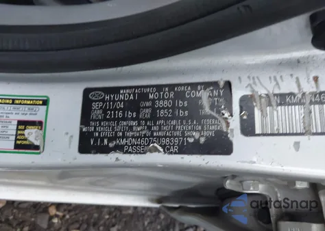 2005 Hyundai Elantra Gls/Gt из США, поврежденный, VIN KMHDN46D75U983971